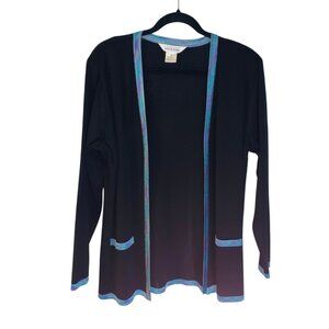 Exclusively Misook Open Cardigan Women's Size M Black Pastel Pockets Travel